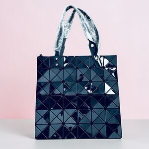 NEW Designer Influenced Vinyl Prism Tote Bag Flat 13" Square Dark Navy